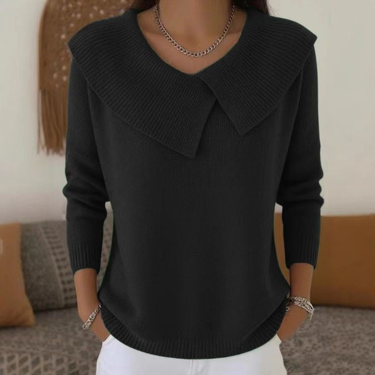 Women's Autumn  Winter New Arrival  Chic Oversized Sweater, Korean Retro Collared Knit Top, Slimming & Versatile