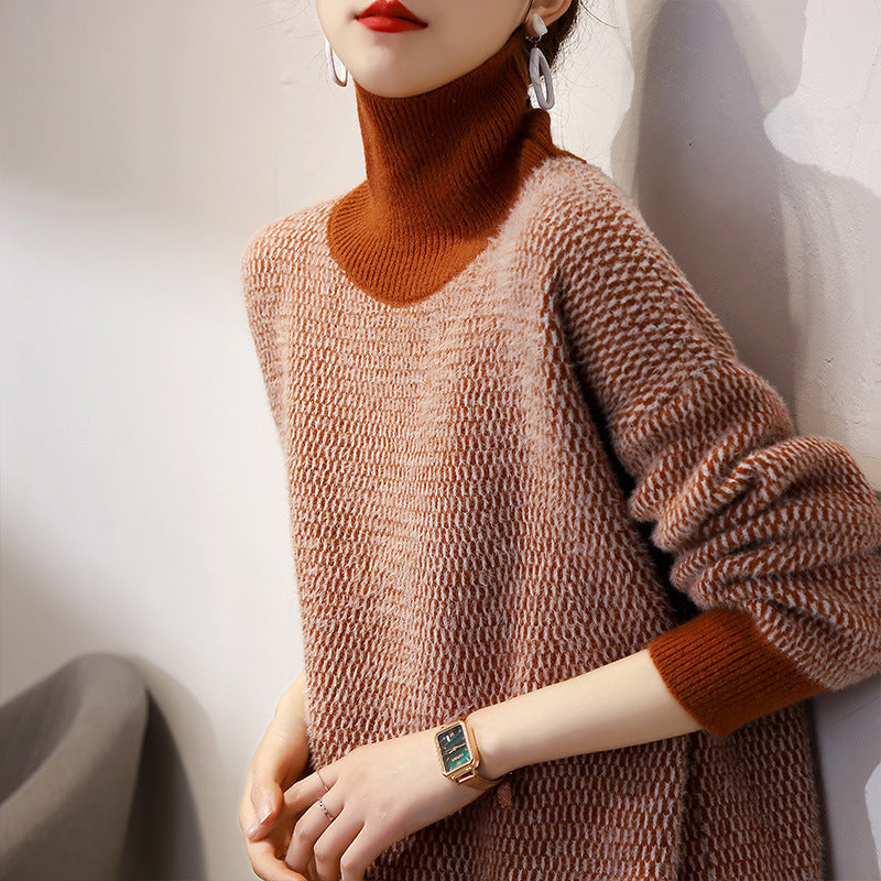 Turtleneck Sweater Loose-fitting Outerwear-style Laid-back Knit Womens Bottoming Shirt