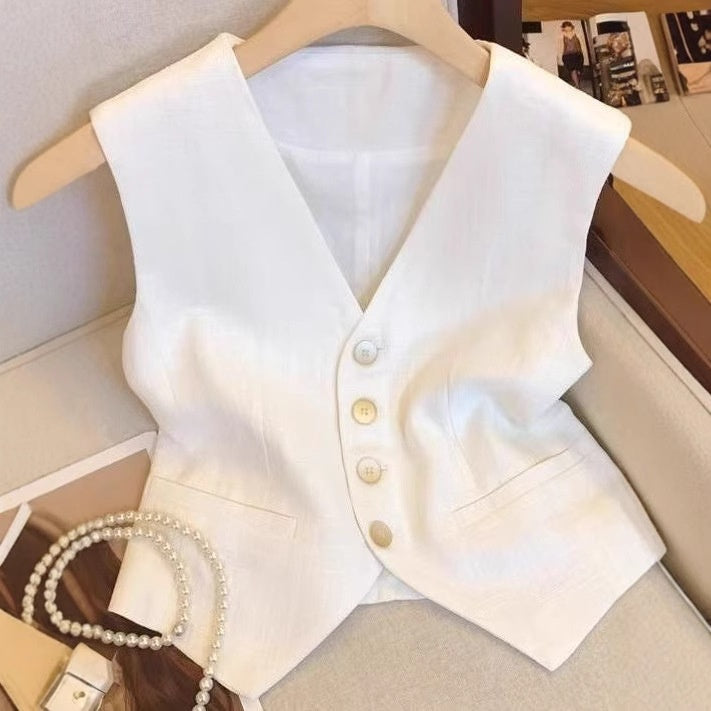 Sleeveless French-style Cropped Summer Vest Top