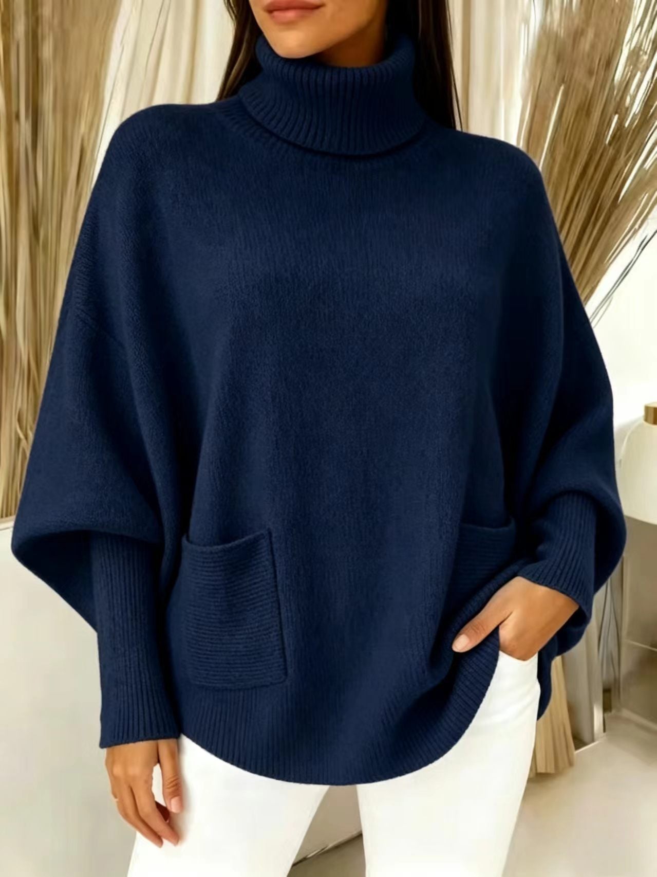 Fashionable Solid-Color Long-Sleeve Turtleneck Sweater For Women