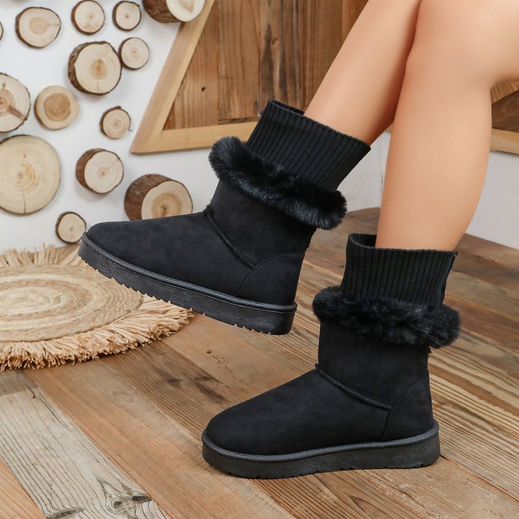 Women's Fleece Lined Thickened Slip-On Snow Boots, New Winter Platform Bow Warm Plus Size Furry Cotton Shoes