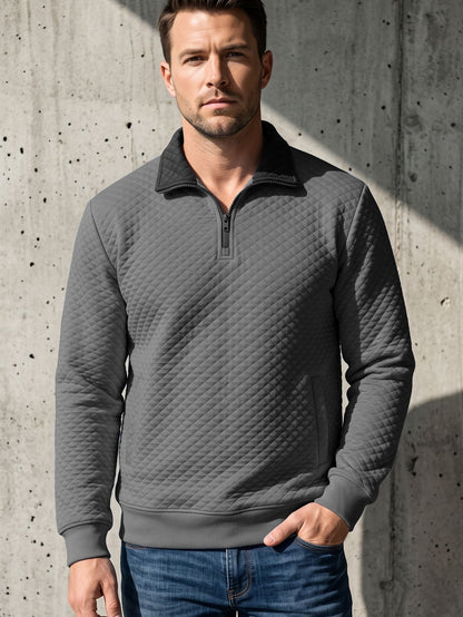 Mens Diamond-Check Half-Zip Stand-Collar Long-Sleeve Sweatshirt