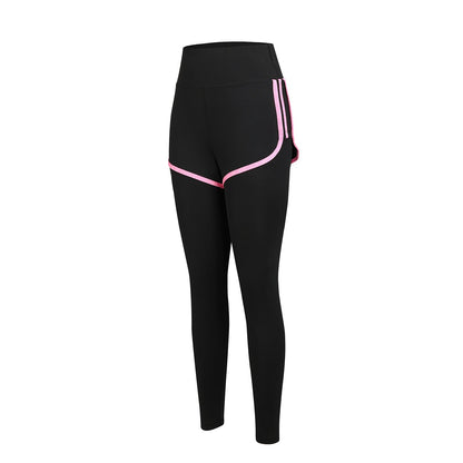 European And American Style Plus-Size Faux Two-Piece Sports Pants Yoga Pants For Women High-Waisted Butt-Lifting Running Fitness Tight-Fitting Quick-Dry Long Pants