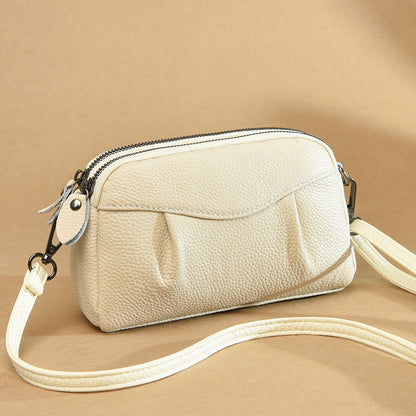 Womens Genuine Leather Solid-Color Multi-Pocket Crossbody Bag