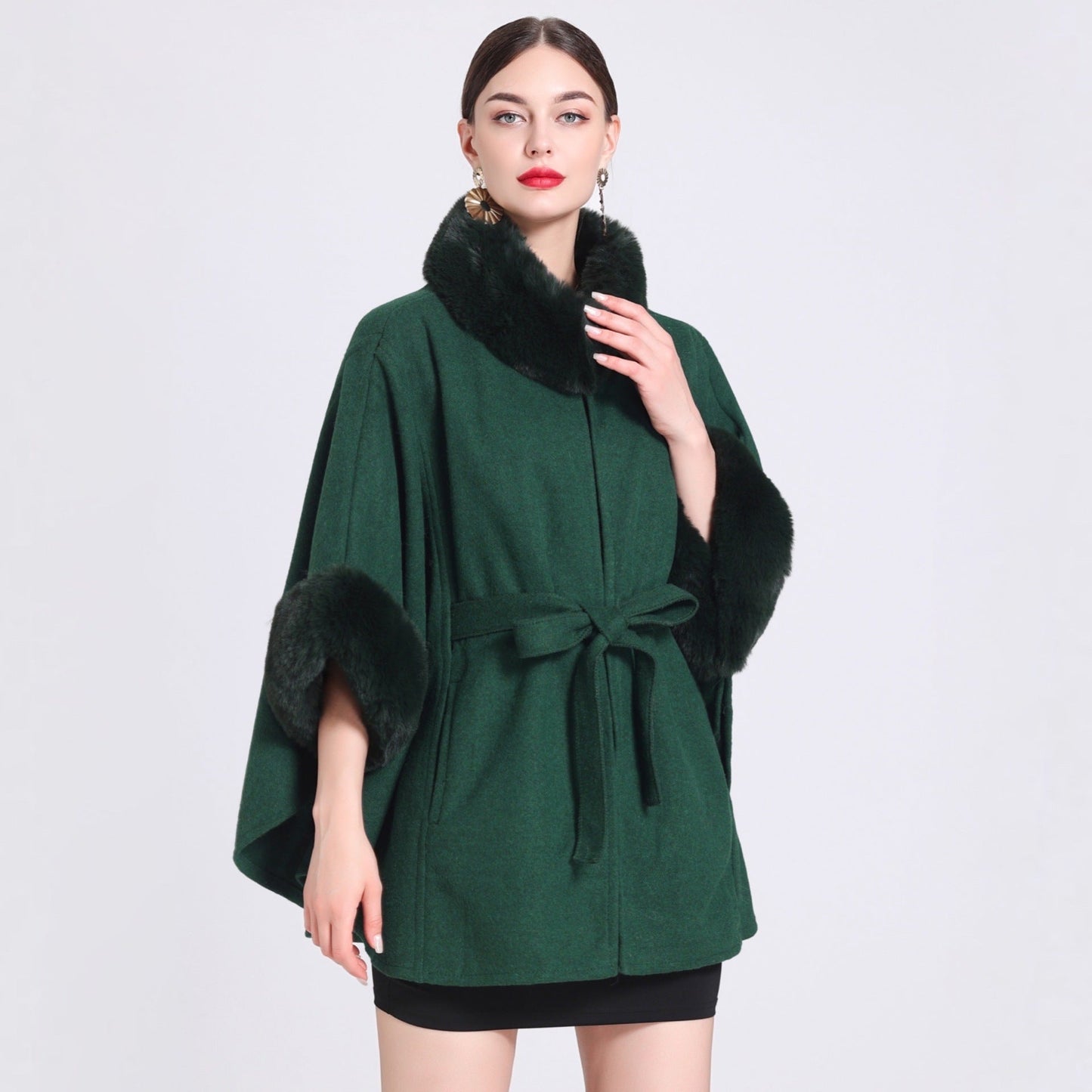 Fur Collar Tie Knitted Cape Women's Wool Plus Size Women's Clothing