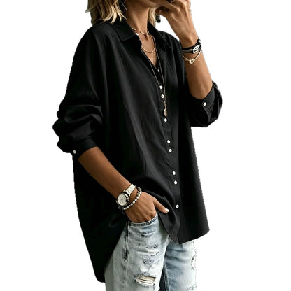 Casual Lapel Long-sleeve Shirt Fashionable Womens Wear