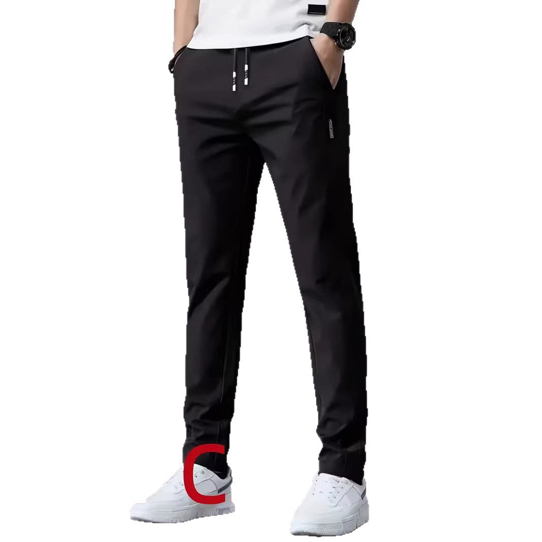 Mens Casual Straight-leg Long Pants With Quick-drying Elastic Waistband