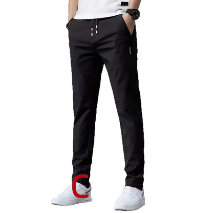 Mens Casual Straight-leg Long Pants With Quick-drying Elastic Waistband
