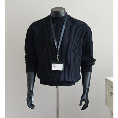 Mens White Ribbed Turtleneck Sweater Knitted Top