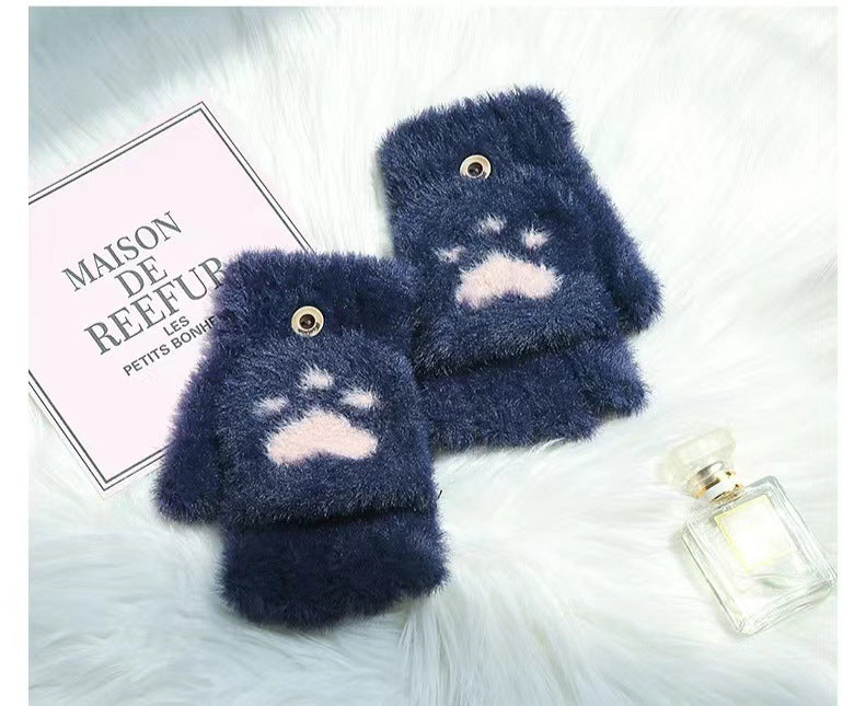 Half-finger Knitted Warm Cat-claw Gloves
