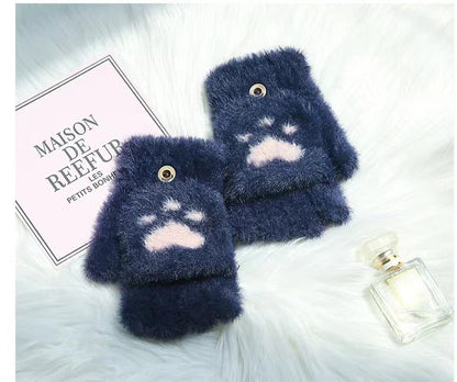 Half-finger Knitted Warm Cat-claw Gloves