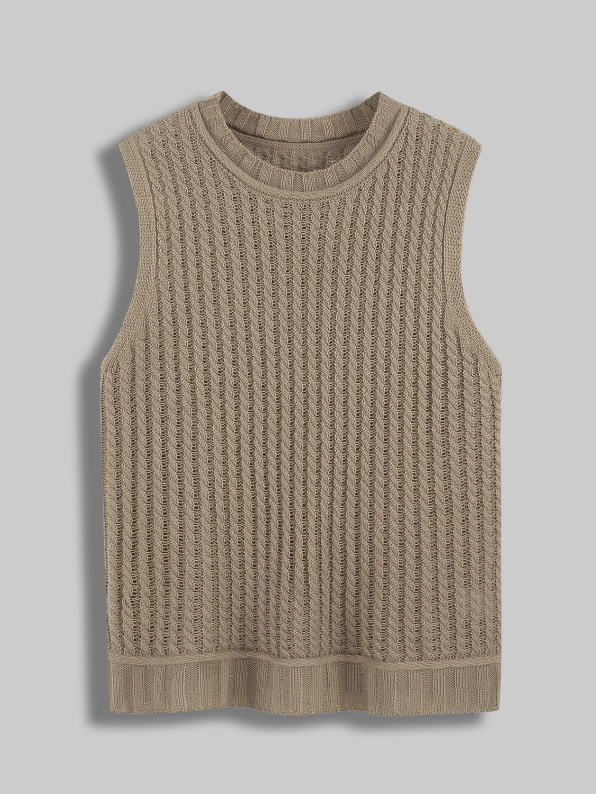 Women Sleeveless Cable Knit Sweater Vest Crew Neck Solid Acrylic Knit Tank Top