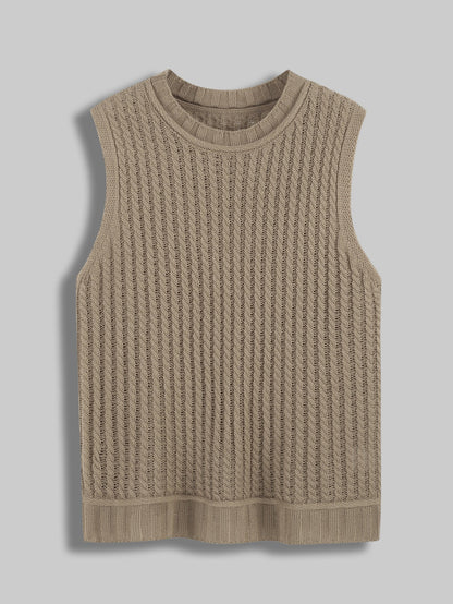 Women Sleeveless Cable Knit Sweater Vest Crew Neck Solid Acrylic Knit Tank Top