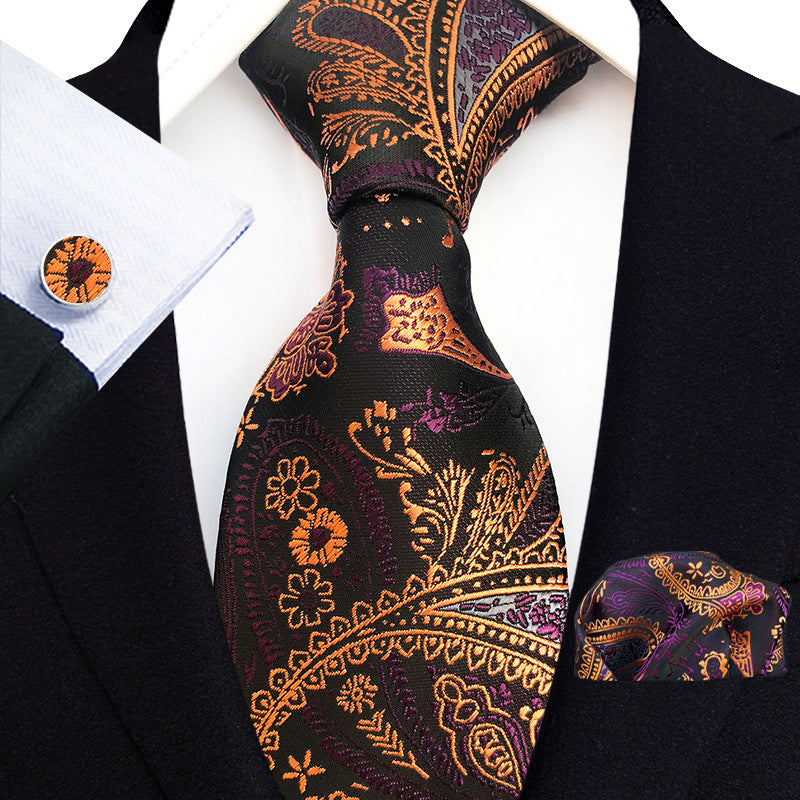 Mens Plaid Formal Tie Pocket Square And Cufflinks Three-Piece Set