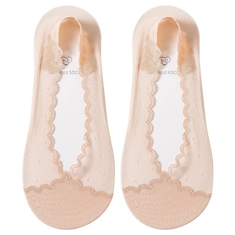 Womens Lace Invisible No-show Socks With Silicone Non-slip Backing