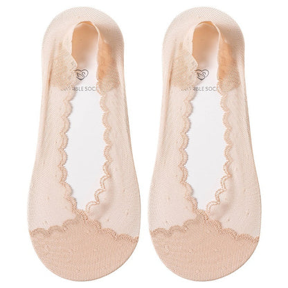 Womens Lace Invisible No-show Socks With Silicone Non-slip Backing