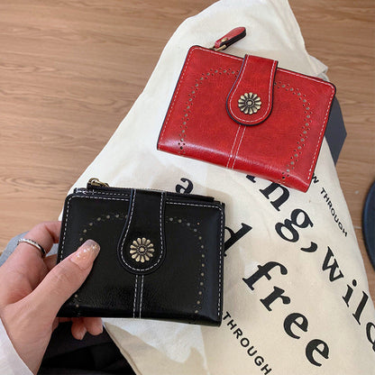 New Womens Oil-leather Wallet Vintage Short Style
