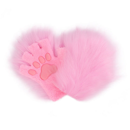 Halloween Long-plush Cat-claw Full-finger And Half-finger Gloves