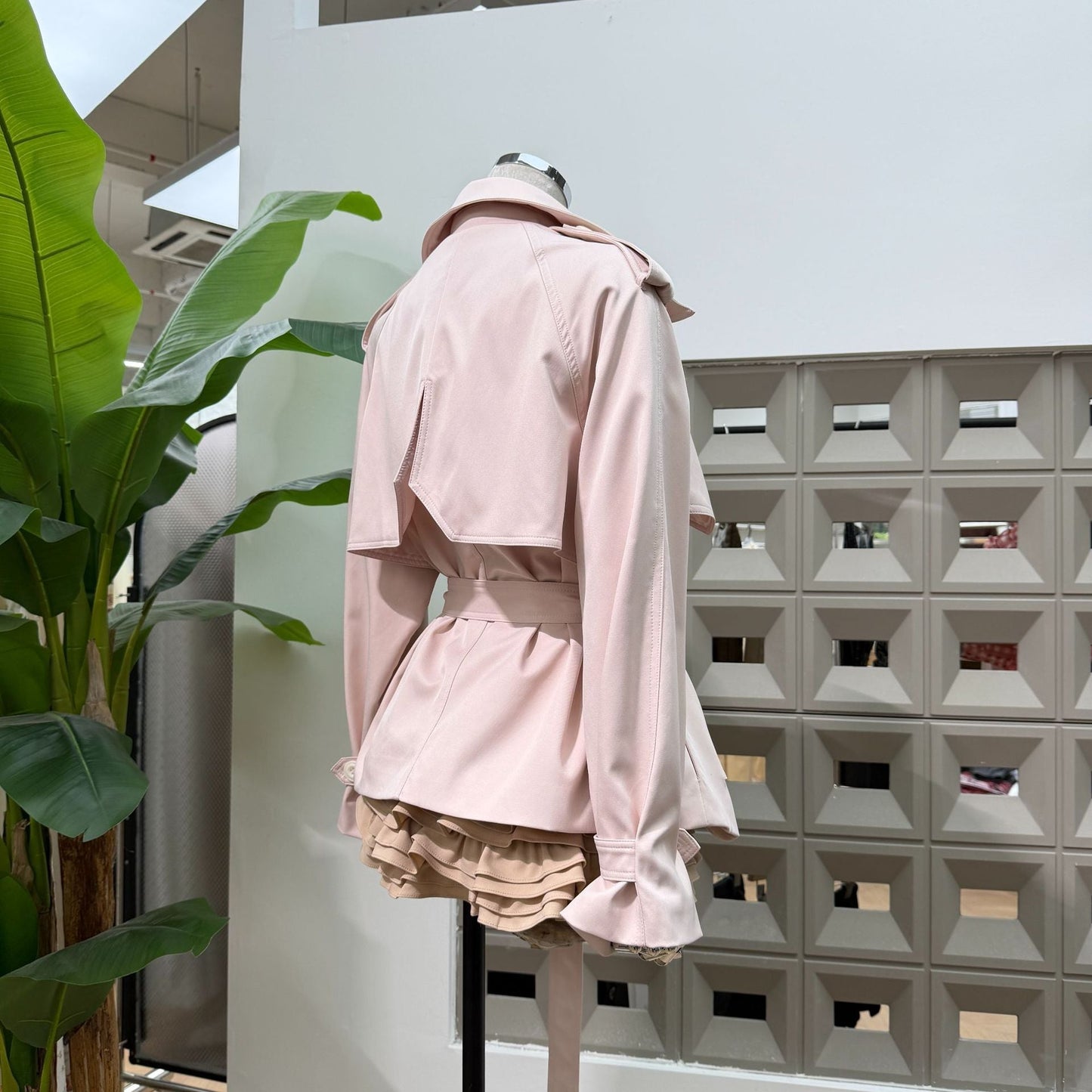 Pink Casual Sweet-and-cool Trench Coat With A Turn-down Collar Double-breasted Front And A Fitted Waist
