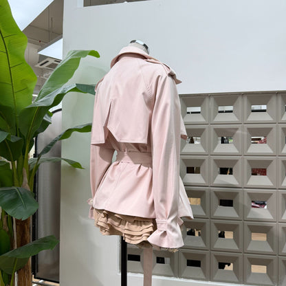 Pink Casual Sweet-and-cool Trench Coat With A Turn-down Collar Double-breasted Front And A Fitted Waist