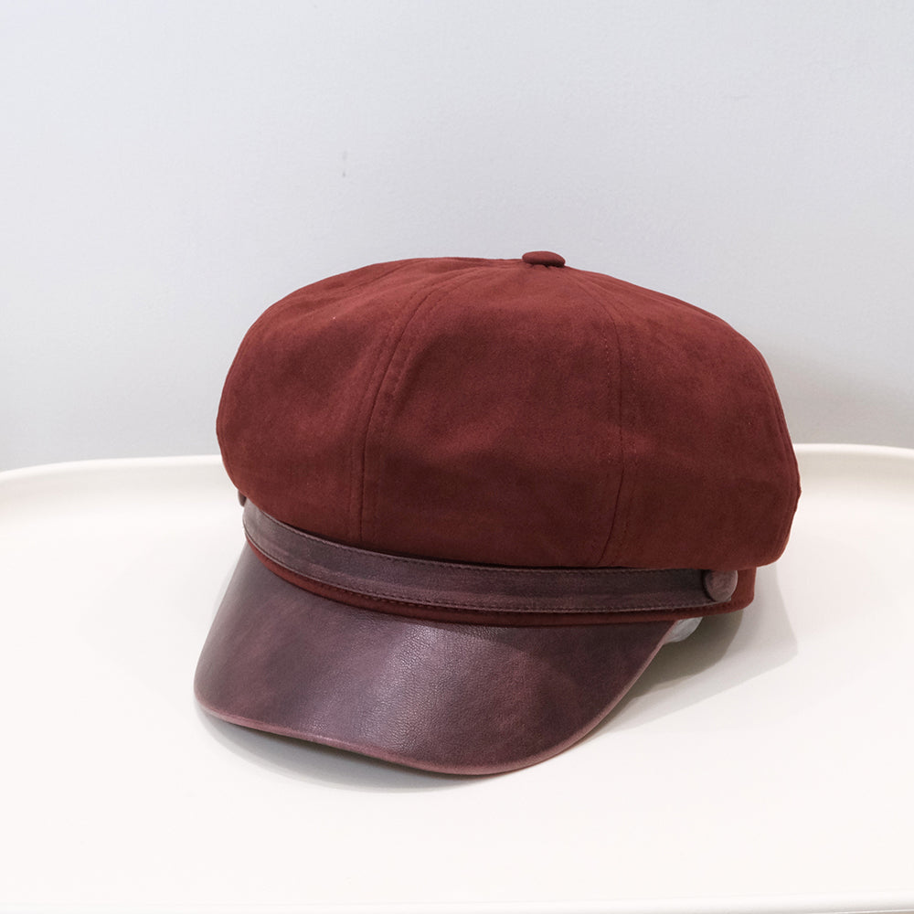 Winter Spring Vintage Ruffled Octagonal Newsboy Hat With Leather Buckle, Soft Top And Curved Brim, Fashionable British Style Beret