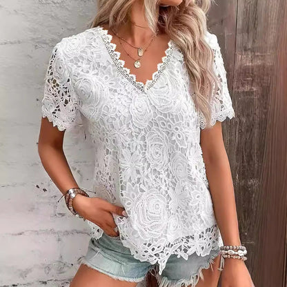 Women's Fashion Top T-shirt Lace Short Sleeve Women