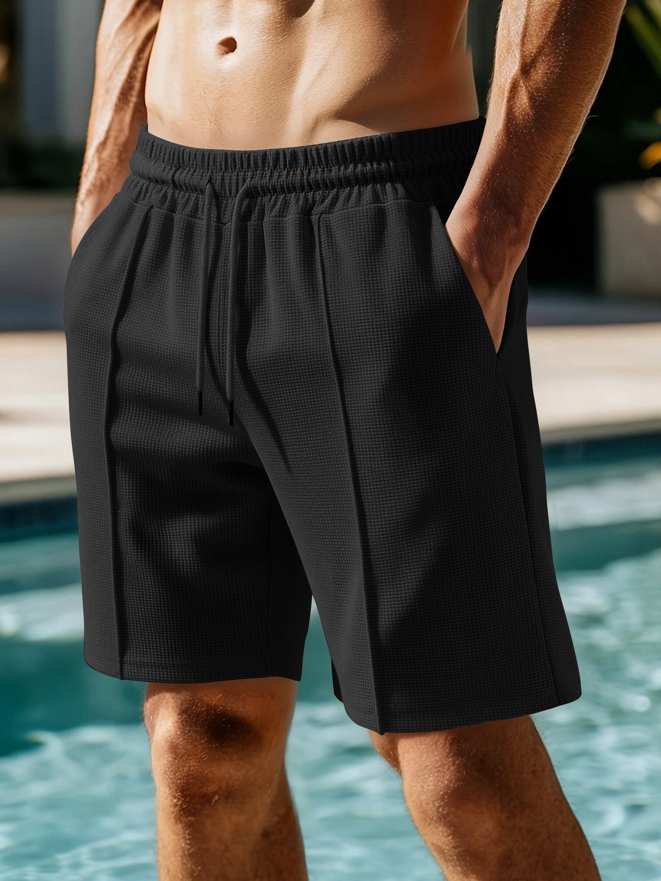 Men's Five-Piece Waffle Pattern American Heavyweight Trendy Versatile Casual Solid Color Sports Shorts