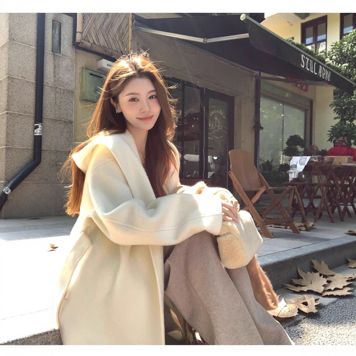 Womens Sophisticated Wool Double-faced Coat