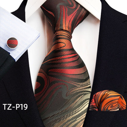 Mens Plaid Formal Tie Pocket Square And Cufflinks Three-Piece Set