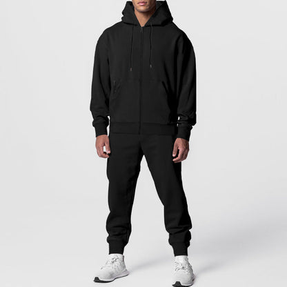 Mens Solid-Color Cardigan Zip-Up Long-Sleeve Sports Suit