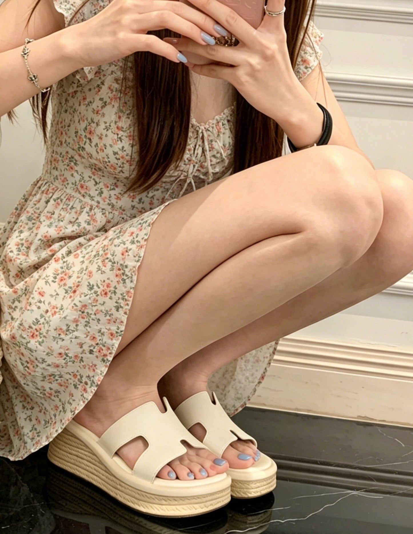 Women Summer New Wedge Platform Thick Sole Slippers Soft Leather Wedge Casual Slide Sandals For Outdoor Wear