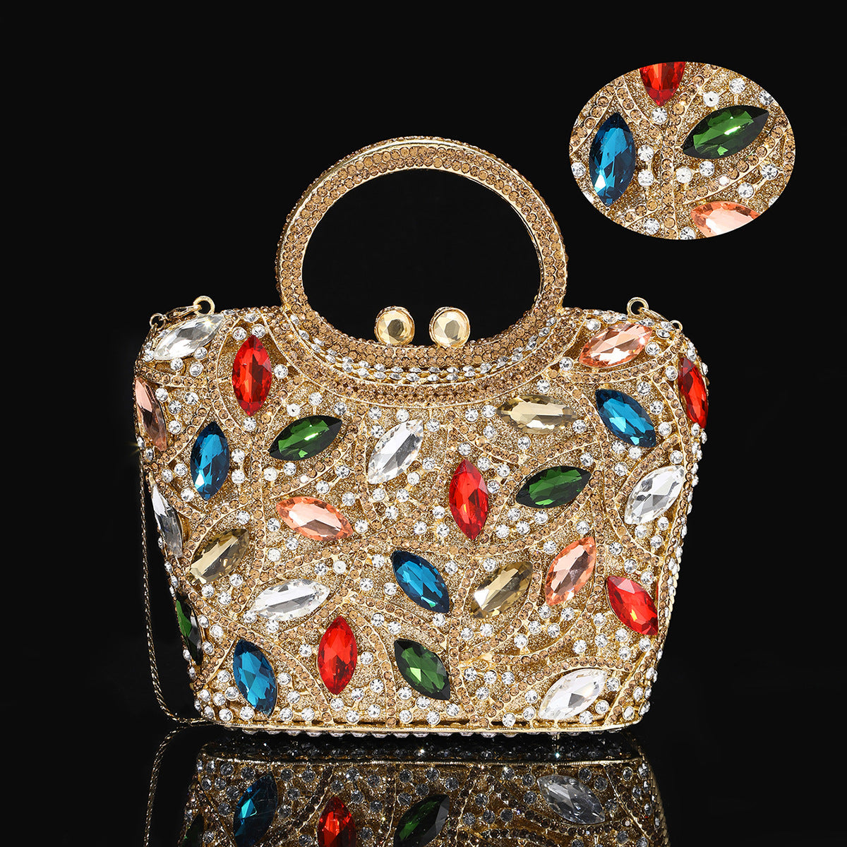 High-end Luxurious Heavy-Embroidered Shiny Champagne Bottle Rhinestone Evening Bag
