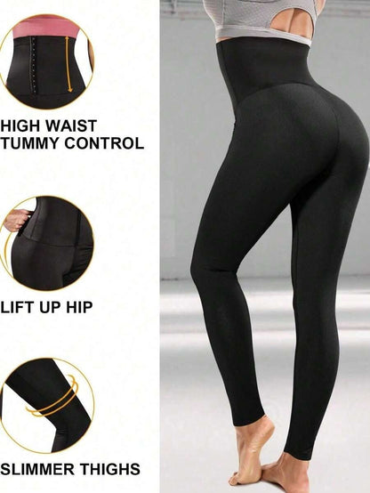 Sauna Sweat Pants For Women High Waist Compression Slimming Leggings Workout Hot Thermo Pant With Adjustable Hook-and-eye Closures