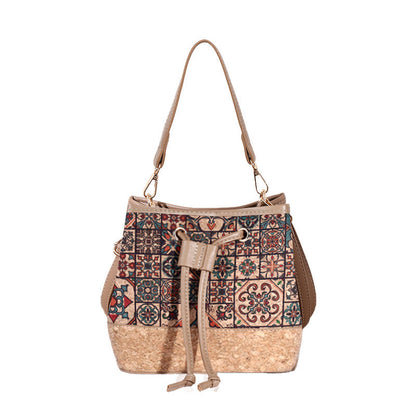Vintage Printed Large-Capacity Women's Tote Bag With Wood-Grain Exterior And Wood-Grain Interior