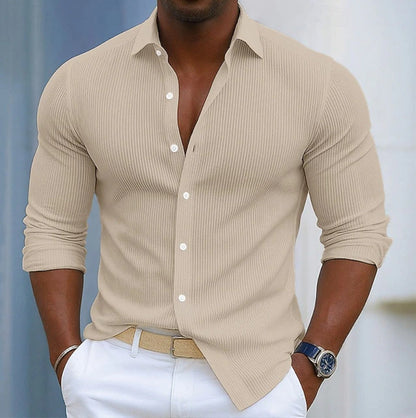 Casual Solid-color Long-sleeve Shirt With A Lapel Collar