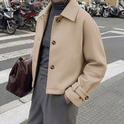 Straight-cut Cropped Lapel Wool Coat For Women