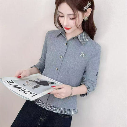 Early Spring New Arrival Fashionable Age-Defying Mock Two-Piece Top