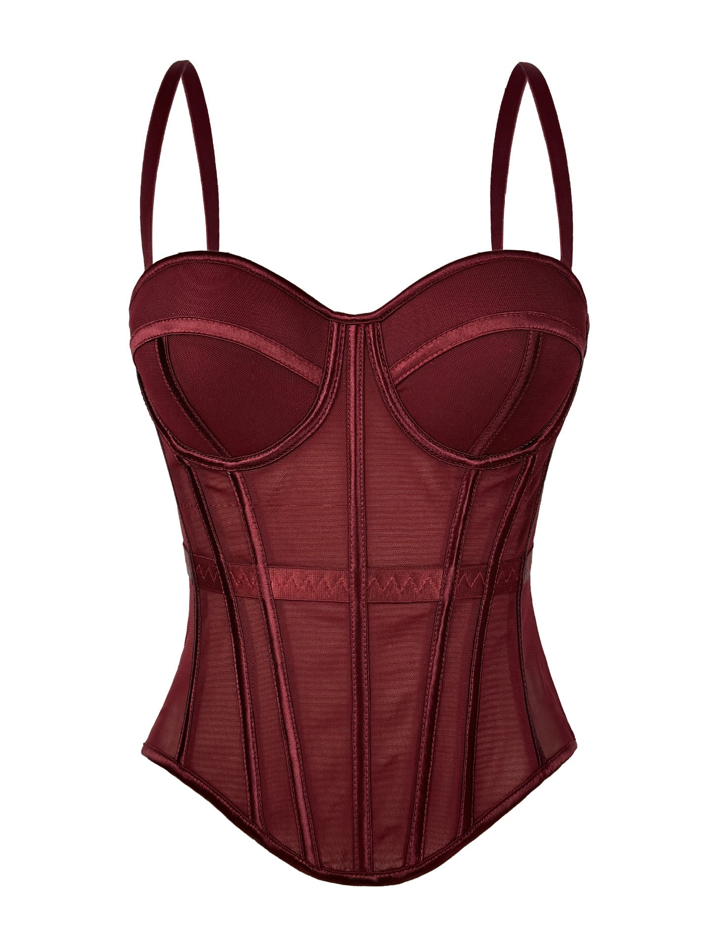 European And American Pure Color Fashionable Fishbone Bra, Waist Slimming Look Mesh Camisole With Breast Pads, Fishbone Top For Outer Wear
