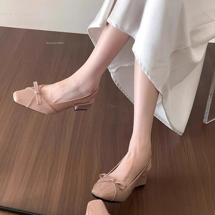 Women French High Heel Silver Closed Toe Sandals 2026 New Summer Elegant Bow Dress Pumps For Ladies
