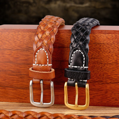 Vintage Woven Vegetable-Tanned Leather Belt