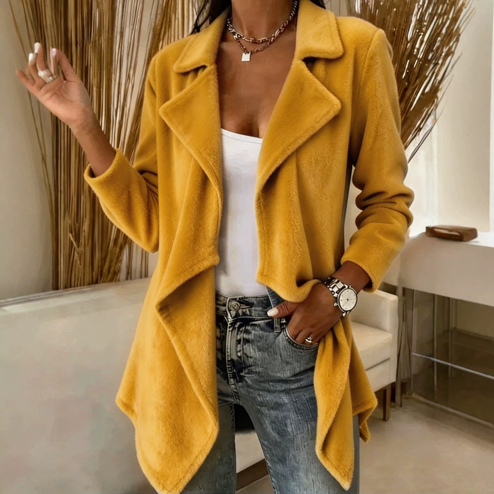 Womens Casual Long-sleeve Wool Cardigan Coat