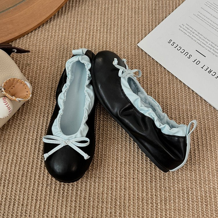 Women's Ballet Flats Soft Bottom Driving Shoes Bow Inner Heightening Shallow Mouth New 2026 Commuter Single Shoes
