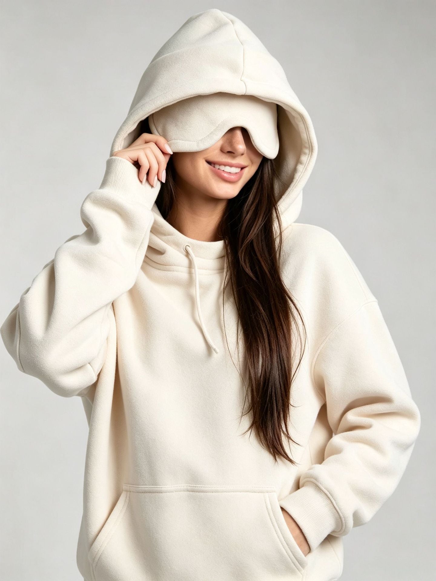 Women's Hooded Unisex Set With Eye Mask And Fleece Lining