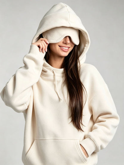 Women's Hooded Unisex Set With Eye Mask And Fleece Lining