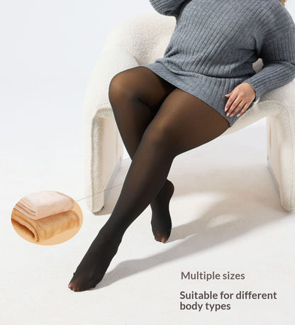 Plus-size Black Sheer Fleece-lined Leggings