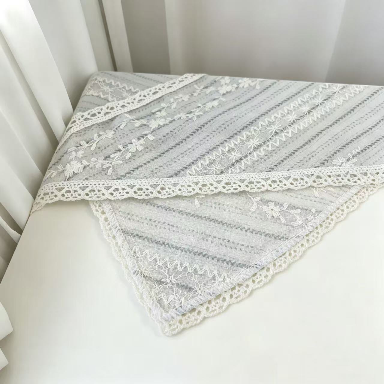Embroidered Lace-trimmed Floral Silk Scarf