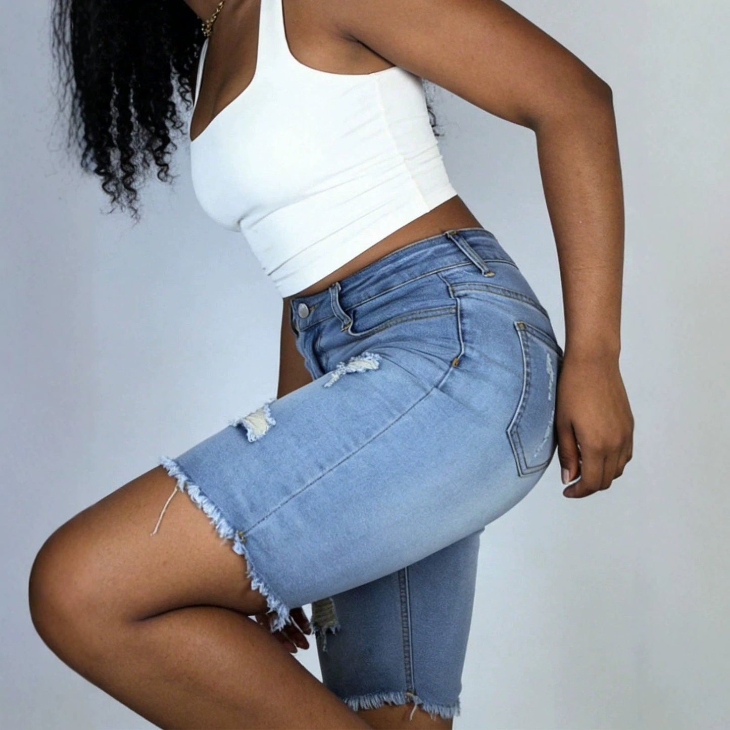 Womens Versatile Ripped Denim Shorts