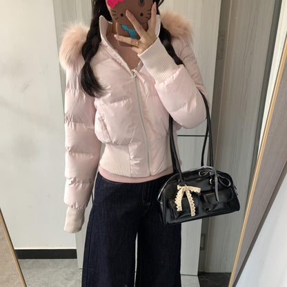 Womens Thickened Fleece-lined Slim-fit Cotton Coat