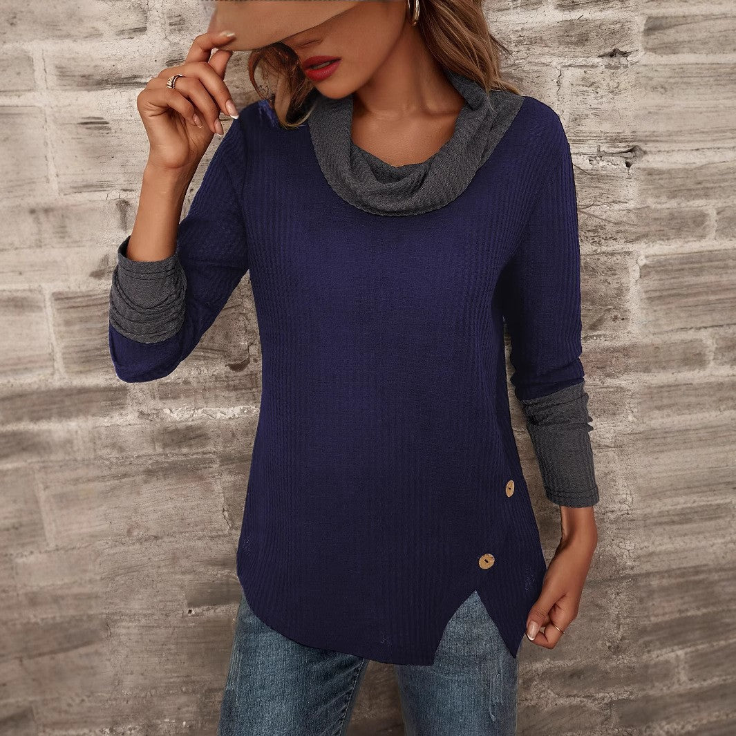 Clothing Tops Korean Style Contrasting Color Patchwork Knitwears Spring And Autumn Versatile Women's Half Turtleneck Knitwears