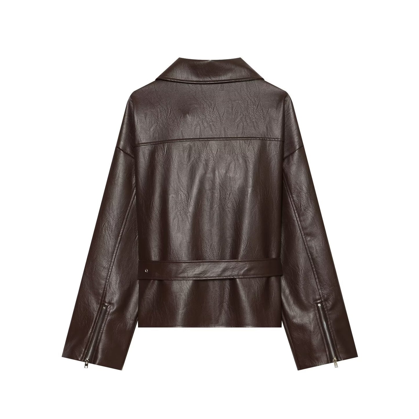 Elegant LapelneckLaceup Cropped Leather Jacket For Workwear